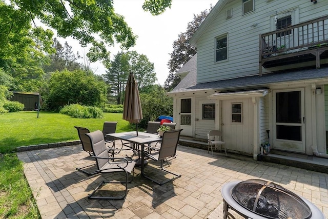 1 Commonwealth Ave, Sturbridge, MA 01518 - patio / terrace with outdoor dining space, an outdoor fire pit, a yard, and a patio area