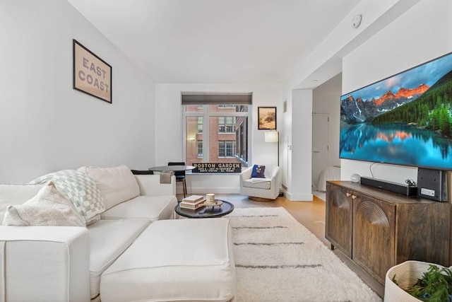 living room with light hardwood / wood-style floors