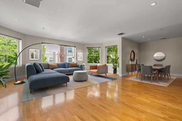 living room with light hardwood / wood-style flooring and plenty of natural light