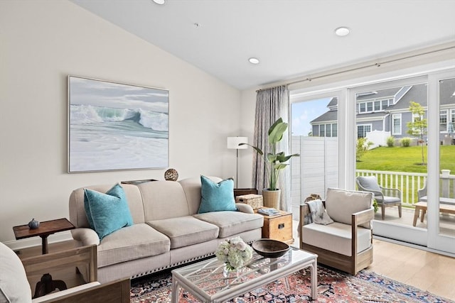 5 Diane Ter Unit 5, Scituate, MA 02066 - living room with lofted ceiling, light wood finished floors, and recessed lighting