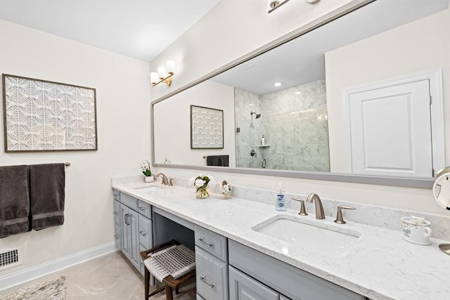 5 Diane Ter Unit 5, Scituate, MA 02066 - full bath with double vanity, a marble finish shower, and marble look tile flooring