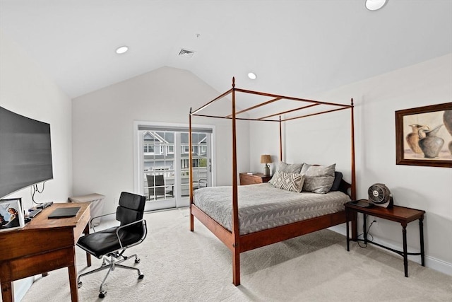5 Diane Ter Unit 5, Scituate, MA 02066 - bedroom featuring light carpet, lofted ceiling, access to outside, a desk, and recessed lighting