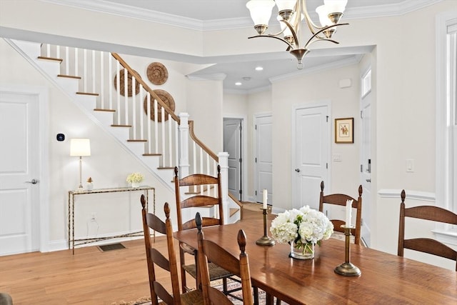 5 Diane Ter Unit 5, Scituate, MA 02066 - dining room with stairway, a chandelier, light wood-type flooring, recessed lighting, and crown molding