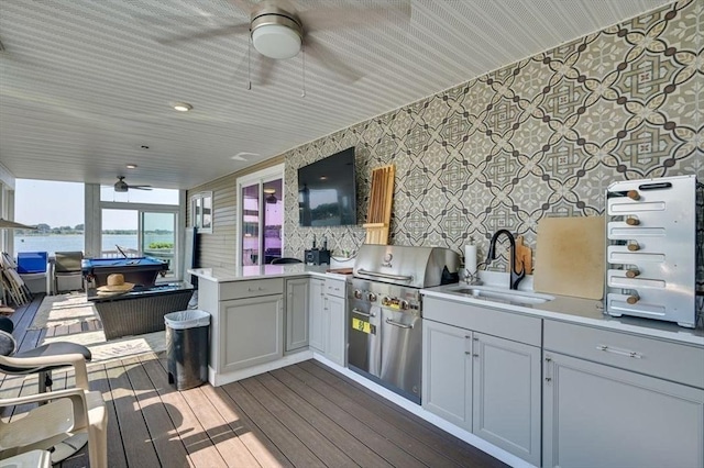 104 Kings Cove Beach Rd, Weymouth, MA 02191 - deck with ceiling fan, exterior kitchen, and a hot tub