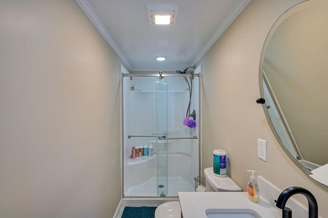 104 Kings Cove Beach Rd, Weymouth, MA 02191 - full bath with ornamental molding, a shower stall, vanity, and recessed lighting
