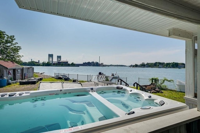 104 Kings Cove Beach Rd, Weymouth, MA 02191 - view of pool featuring a water view and a hot tub