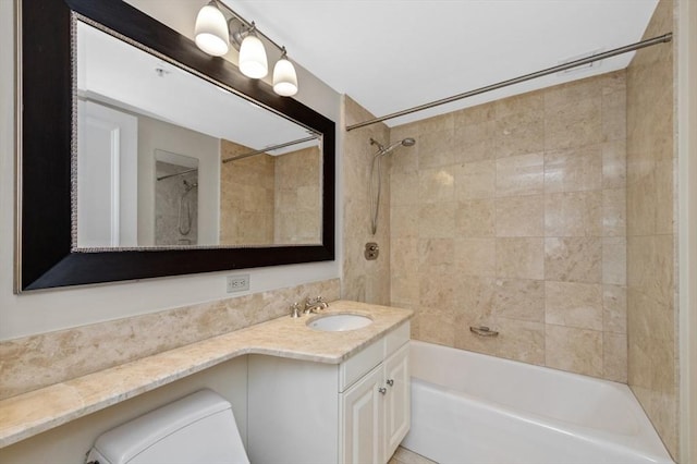 full bathroom with vanity and bathing tub / shower combination