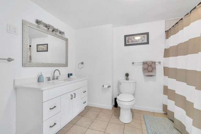 bathroom with vanity, toilet, and tile patterned floors