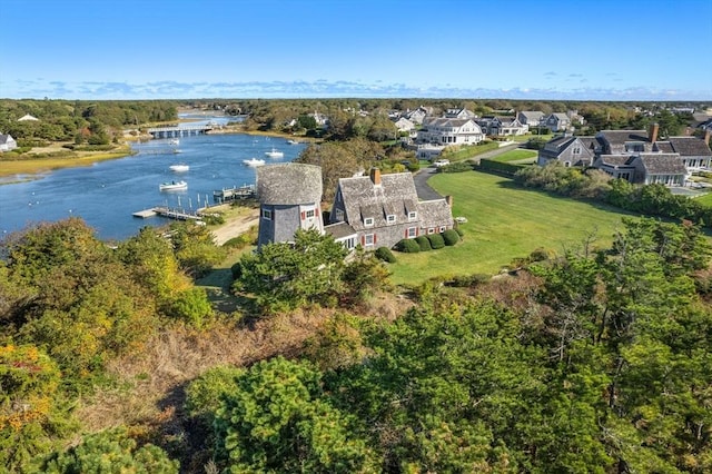 aerial view with a water view and a residential view