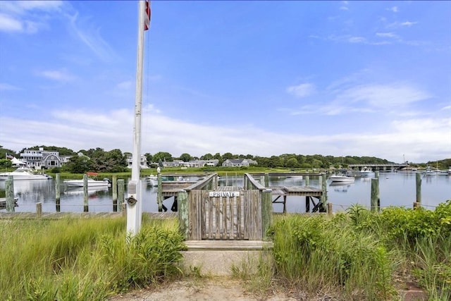 dock area featuring a water view