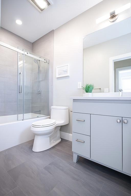 89 Prescott St Unit C, Boston, MA 02128 - full bath featuring vanity, enclosed tub / shower combo, and recessed lighting