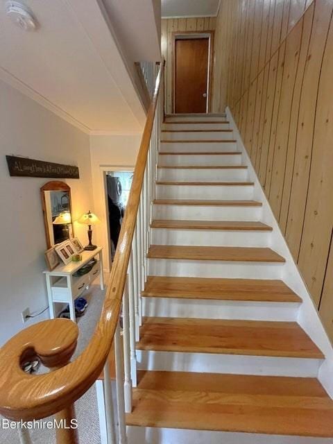 56-58 N Summer St, Adams, MA 01220 - stairway featuring wooden walls and crown molding