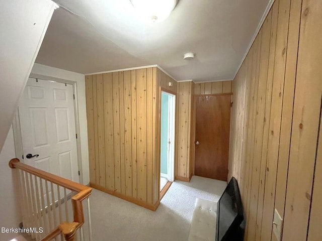 56-58 N Summer St, Adams, MA 01220 - hallway with wooden walls, carpet flooring, and baseboards