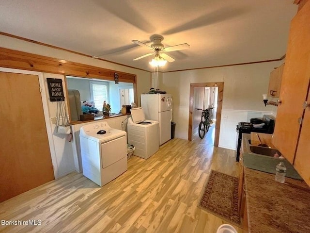 56-58 N Summer St, Adams, MA 01220 - laundry room with ceiling fan, light wood finished floors, and washer / clothes dryer