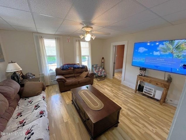 56-58 N Summer St, Adams, MA 01220 - living room with a drop ceiling, light wood-style flooring, and ceiling fan