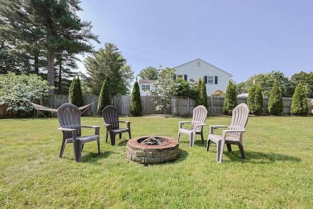 68 Partridge Dr, Brockton, MA 02301 - fenced backyard featuring an outdoor fire pit