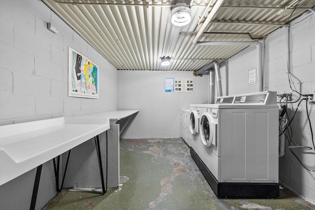84 Grant St Unit 7, Somerville, MA 02145 - shared laundry room with washer and clothes dryer and concrete block wall
