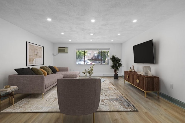 84 Grant St Unit 7, Somerville, MA 02145 - living area with a wall mounted air conditioner, light wood-type flooring, and recessed lighting