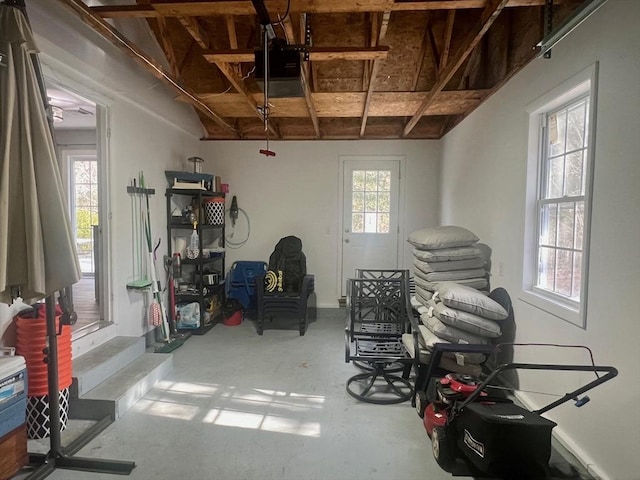 interior space with a garage door opener