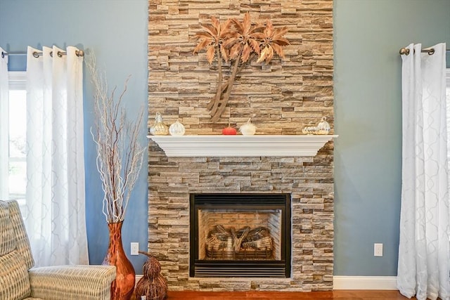 interior details with a fireplace