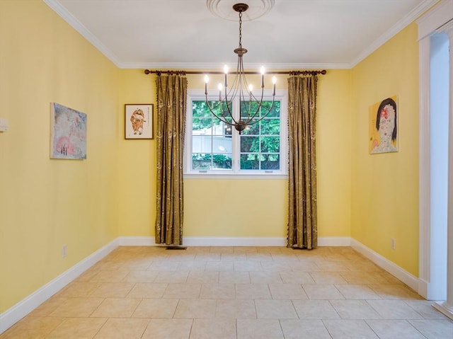14 Nassau Dr, Winchester, MA 01890 - unfurnished dining area with crown molding, visible vents, a notable chandelier, and baseboards