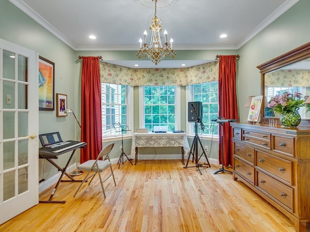 14 Nassau Dr, Winchester, MA 01890 - interior space featuring baseboards, a notable chandelier, crown molding, recessed lighting, and light wood-style flooring