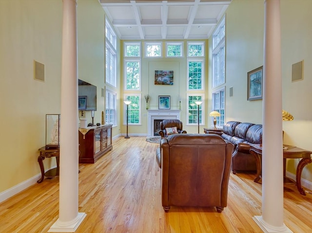 14 Nassau Dr, Winchester, MA 01890 - living room with a wealth of natural light, a towering ceiling, and ornate columns