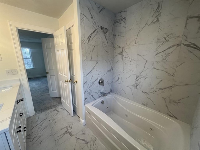 bathroom featuring vanity and shower / washtub combination