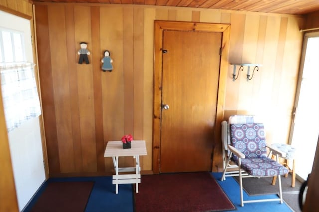 interior space with wood walls and wooden ceiling