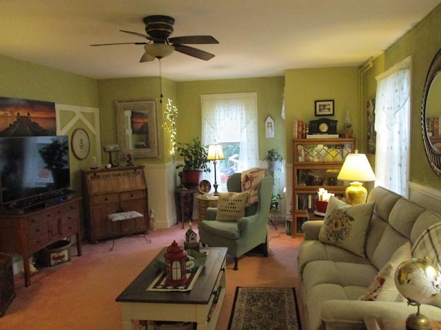 360 Russells Mills Rd, Dartmouth, MA 02748 - carpeted living room featuring a ceiling fan