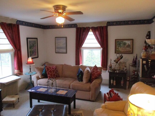 360 Russells Mills Rd, Dartmouth, MA 02748 - living area featuring a ceiling fan and carpet flooring