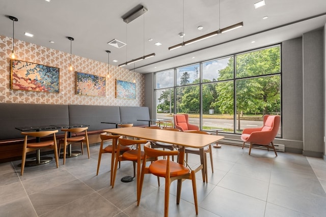 dining room with a healthy amount of sunlight and a baseboard heating unit