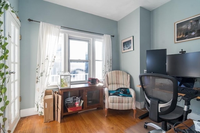 office space with light hardwood / wood-style floors