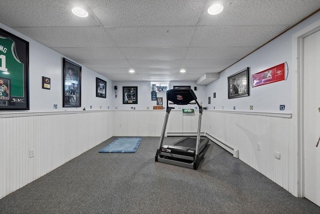33 Gulf Hill Dr, Dartmouth, MA 02748 - workout room featuring recessed lighting, carpet, a paneled ceiling, and wainscoting