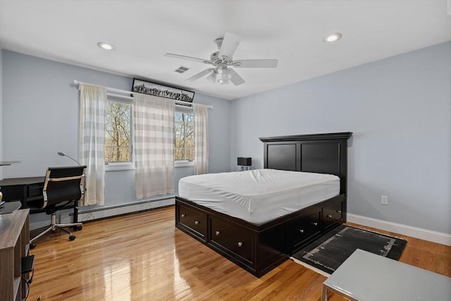 33 Gulf Hill Dr, Dartmouth, MA 02748 - bedroom with recessed lighting, light wood-type flooring, visible vents, and baseboard heating