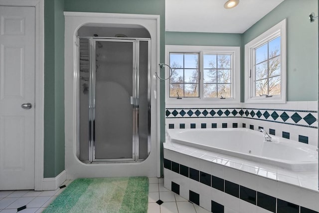 33 Gulf Hill Dr, Dartmouth, MA 02748 - full bathroom with a shower stall, a garden tub, and tile patterned flooring