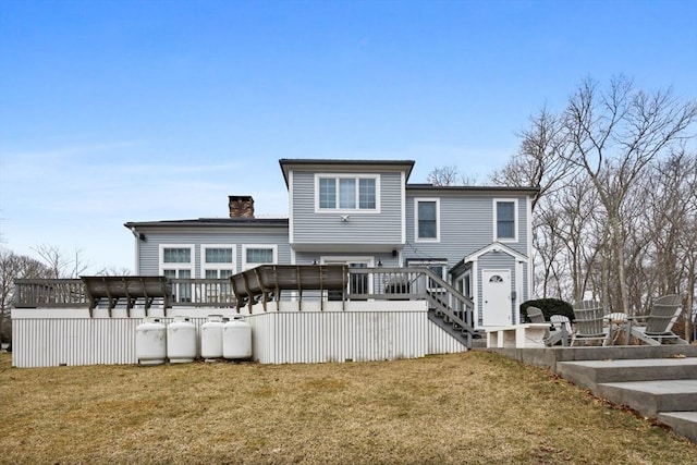 33 Gulf Hill Dr, Dartmouth, MA 02748 - rear view of property featuring a chimney, a yard, and a deck