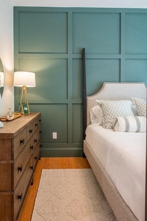 bedroom with light hardwood / wood-style floors