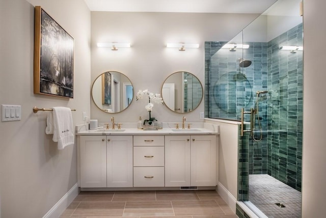 bathroom with vanity and walk in shower