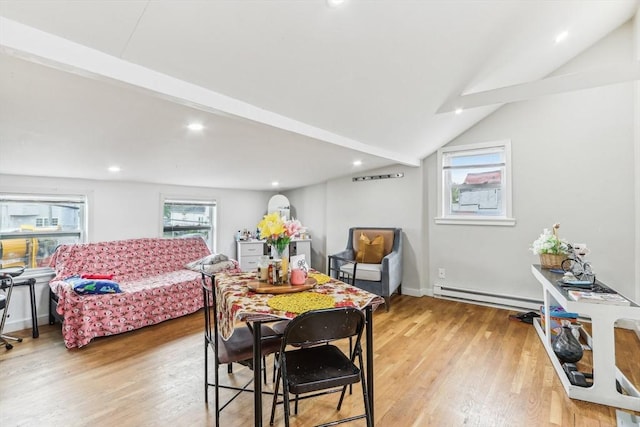831 N Shore Rd, Revere, MA 02151 - dining space featuring baseboard heating, light wood-style flooring, and recessed lighting