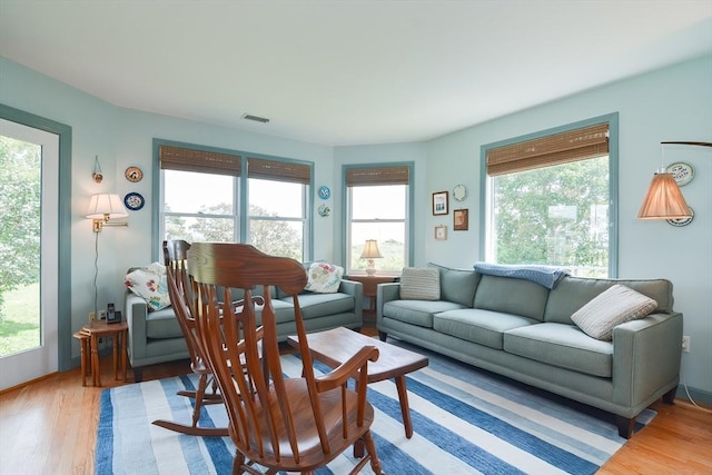 living room with hardwood / wood-style flooring and plenty of natural light