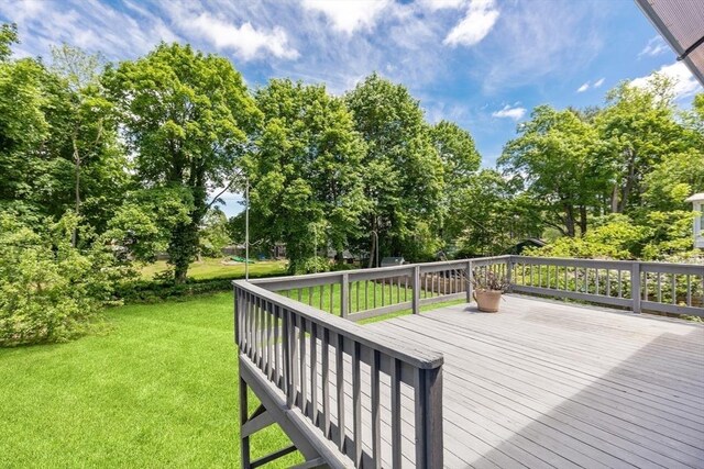 186 Chapel St, Abington, MA 02351 - deck with a lawn and view of wooded area