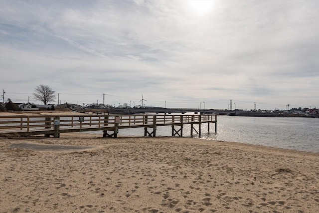 view of dock with a water view