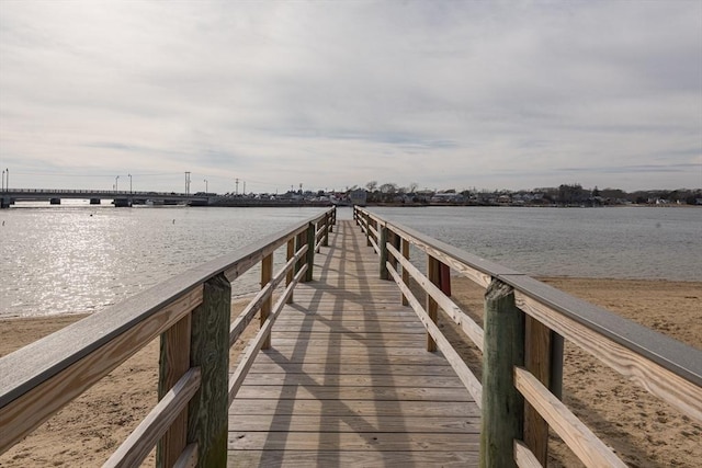 view of dock with a water view