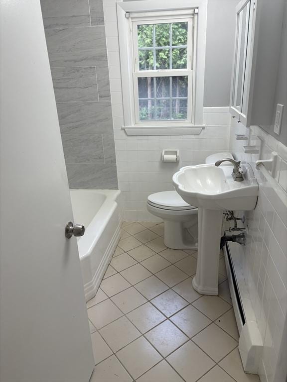 945 Shoemaker Ln, Agawam, MA 01030 - bathroom featuring tile walls, tile patterned flooring, and wainscoting