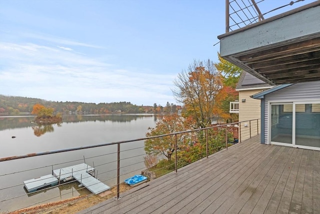 wooden deck with a water view