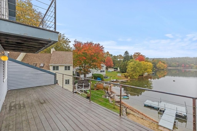 wooden deck with a water view