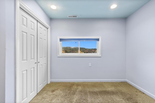 interior space featuring carpet flooring and a closet