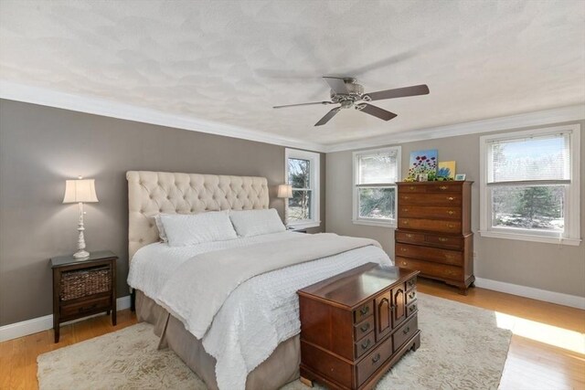 2 Spencer Way, Merrimac, MA 01860 - bedroom featuring baseboards, ornamental molding, ceiling fan, and light wood-type flooring
