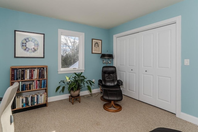 sitting room with carpet floors